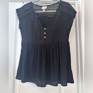 Knox Rose Black Lace-Trim Button Front Blouse